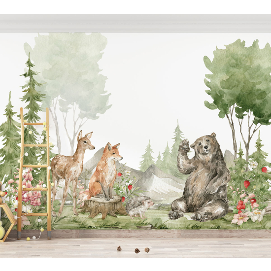Carta da parati panoramica per bambini - Animali della Foresta