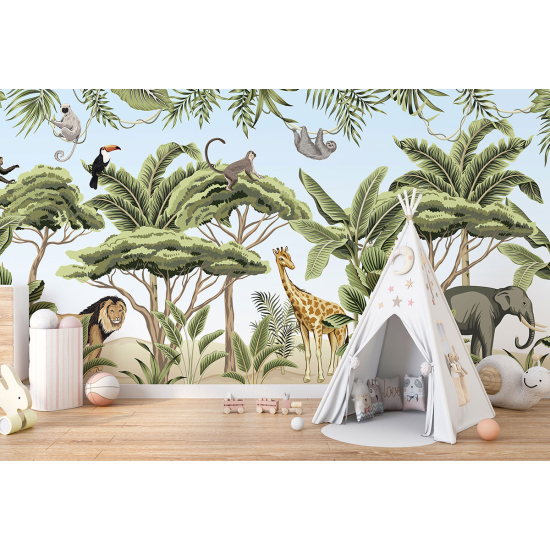 Carta da parati panoramica per bambini - Animali della Giungla