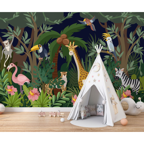 Carta da parati panoramica per bambini - Animali della Giungla