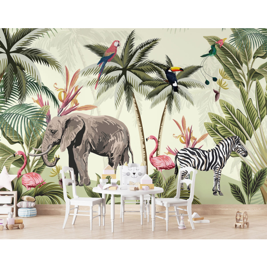 Carta da parati panoramica per bambini - Animali della Giungla