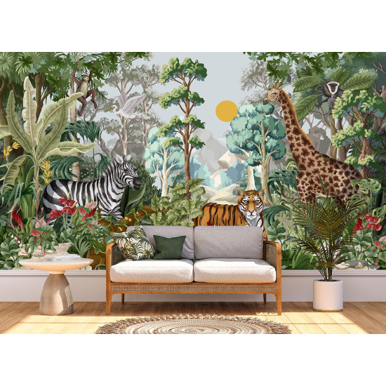 Carta da parati panoramica per bambini - Animali della Giungla