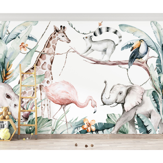 Carta da parati panoramica per bambini - Animali della Giungla