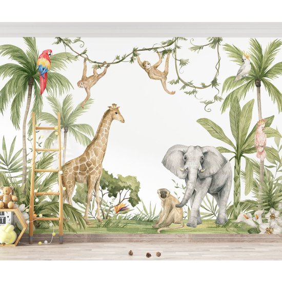Carta da parati panoramica per bambini - Animali della Giungla