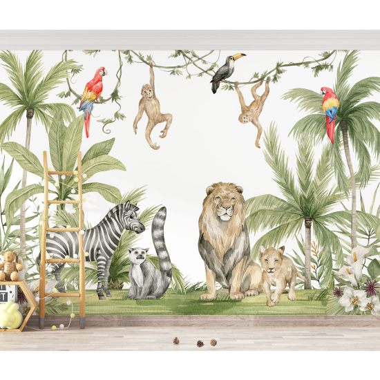 Carta da parati panoramica per bambini - Animali della Giungla