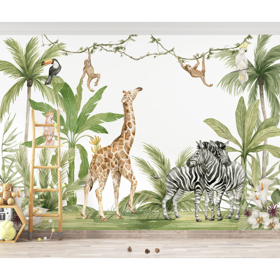 Carta da parati panoramica per bambini - Animali della Giungla