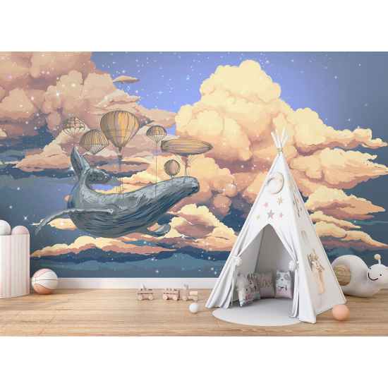 Carta da parati panoramica per bambini - Balena Nuvole
