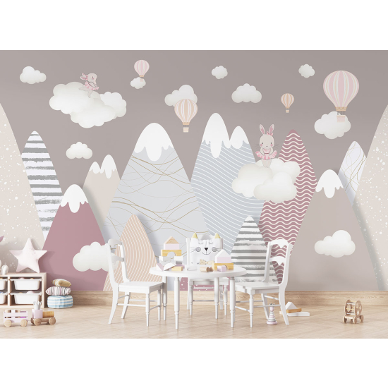Carta da parati panoramica per bambini - Conigli Mongolfiere