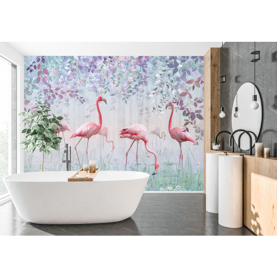 Carta da parati panoramica per bambini - Design fenicotteri rosa