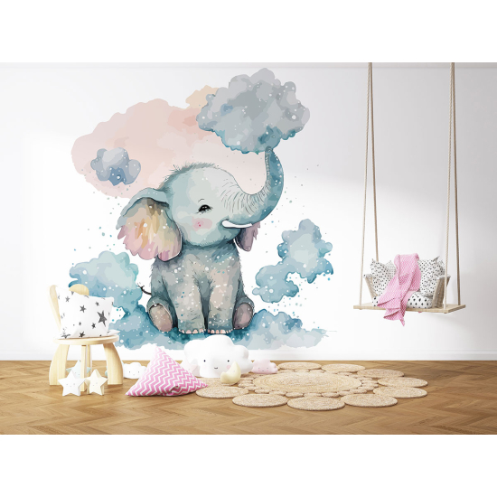 Carta da parati panoramica per bambini - Elefante nuvole