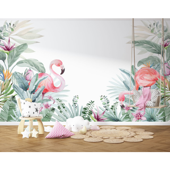 Carta da parati panoramica per bambini - Fenicotteri rosa