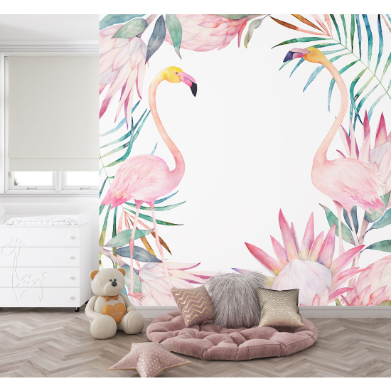 Carta da parati panoramica per bambini - Fenicotteri rosa