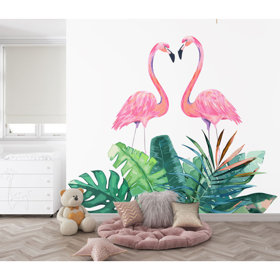 Carta da parati panoramica per bambini - Fenicotteri rosa