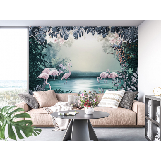 Carta da parati panoramica per bambini - Fenicottero rosa Fiori
