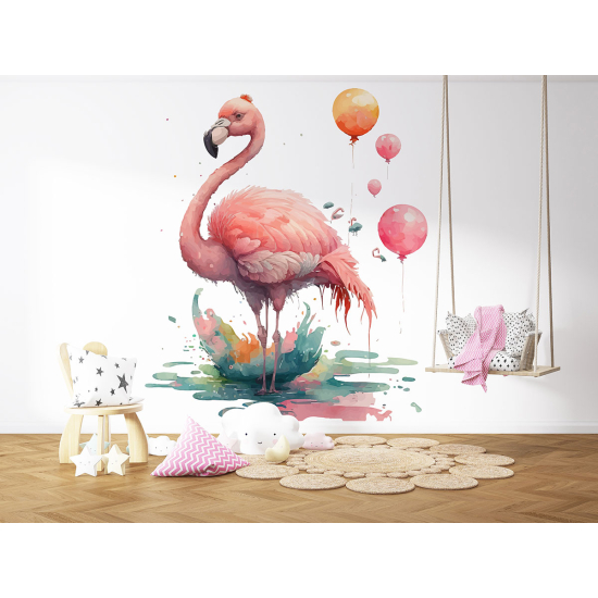 Carta da parati panoramica per bambini - Fenicottero rosa palloncini