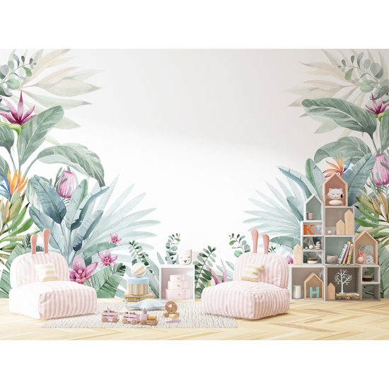 Carta da parati panoramica per bambini - Foglie tropicali