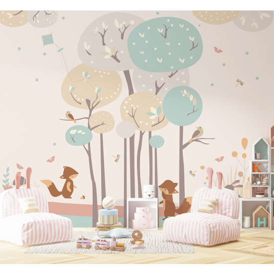 Carta da parati panoramica per bambini - Foresta animali