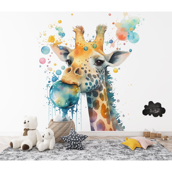 Carta da parati panoramica per bambini - Giraffa bolle