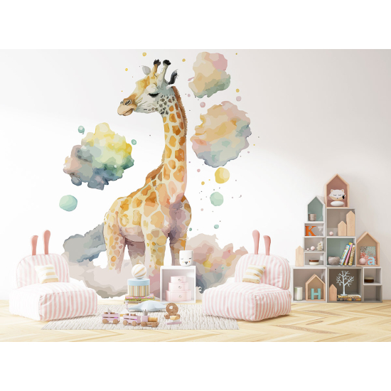 Carta da parati panoramica per bambini - Giraffa nuvole