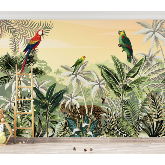 Carta da parati panoramica per bambini - Giungla Pappagalli