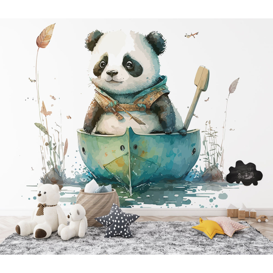 Carta da parati panoramica per bambini - Panda barca