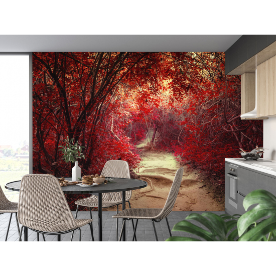Carta da parati panoramica - Sentiero foglie rosse