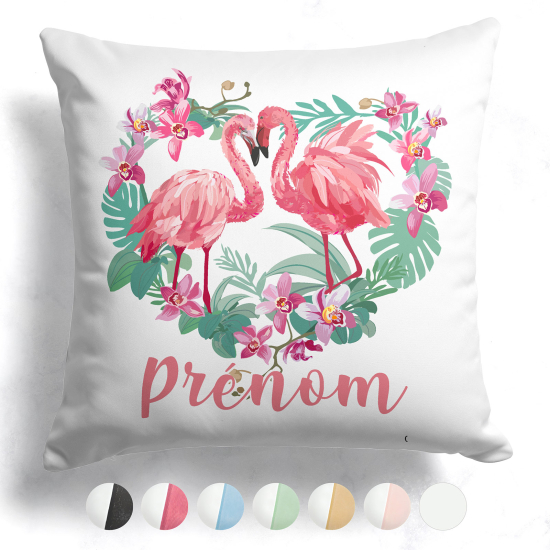 Cuscino bicolore personalizzato - Fenicotteri rosa cuore