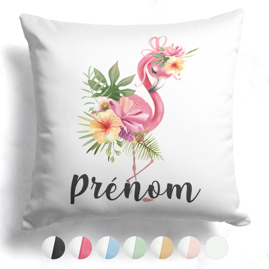Cuscino bicolore personalizzato - Fenicottero rosa fiori
