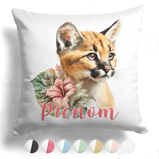 Cuscino bicolore personalizzato - Gatto fiori