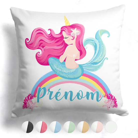 Cuscino bicolore personalizzato - Sirena arcobaleno