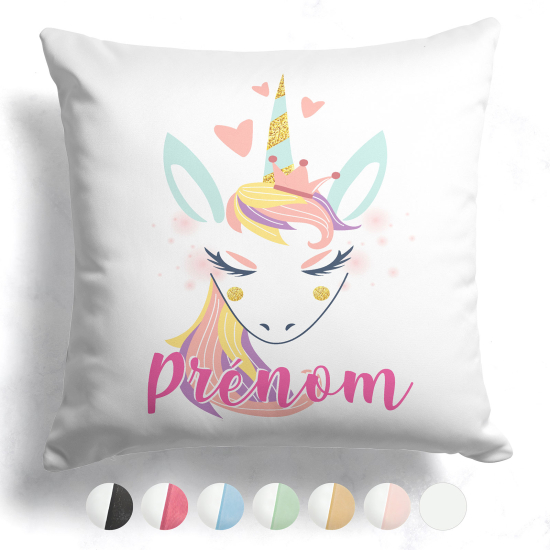 Cuscino bicolore personalizzato - Unicorno cuori