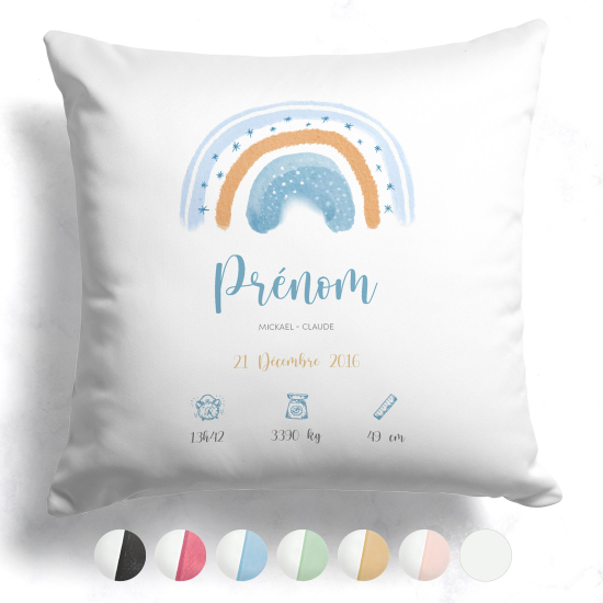 Cuscino nascita personalizzato - Arcobaleno blu