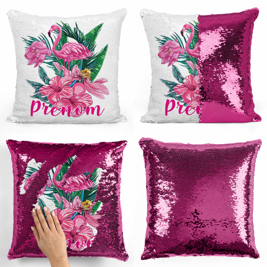 Cuscino Paillettes Personalizzato - Fenicottero rosa