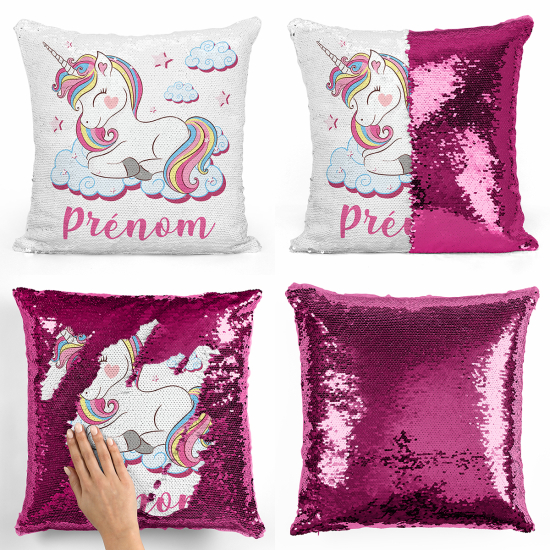 Cuscino Paillettes Personalizzato - Unicorno nuvole