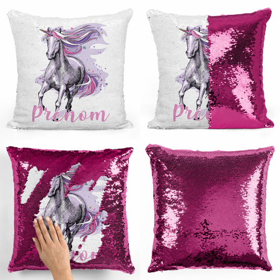 Cuscino Paillettes Personalizzato - Unicorno viola