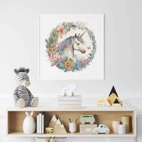Poster per Bambini - Unicorno fiori