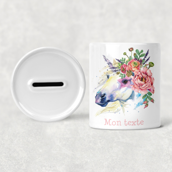Salvadanaio per bambini personalizzato - unicorno fiori