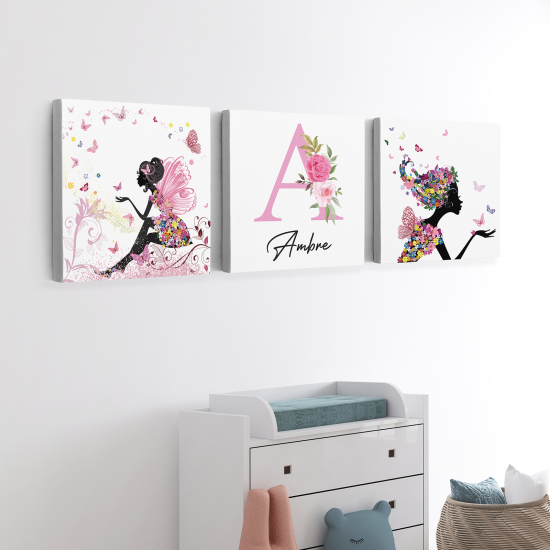 Set di 3 Tele per bambini personalizzate - Fate farfalle