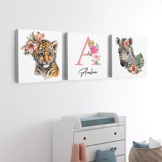 Set di 3 Tele per bambini personalizzate - Tigre zebra