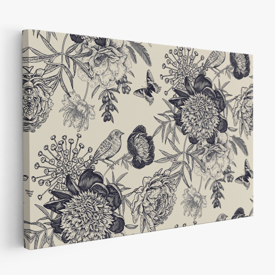Stampa su tela - Fiori Uccelli Farfalle