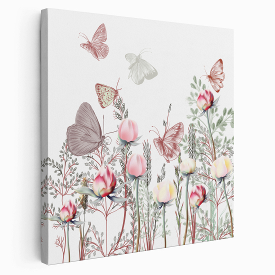 Stampa su tela Quadrata - Fiori farfalle