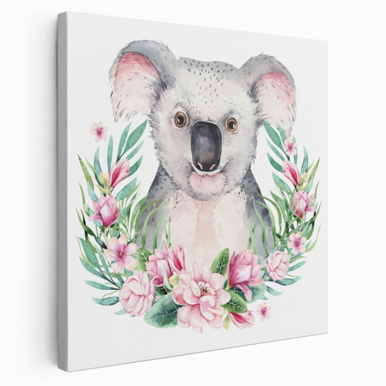 Stampa su tela Quadrata per Bambini - Koala Fiori