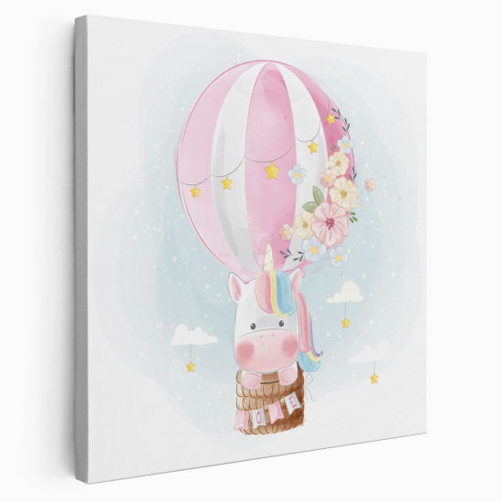 Stampa su tela Quadrata per Bambini - Mongolfiera Unicorno