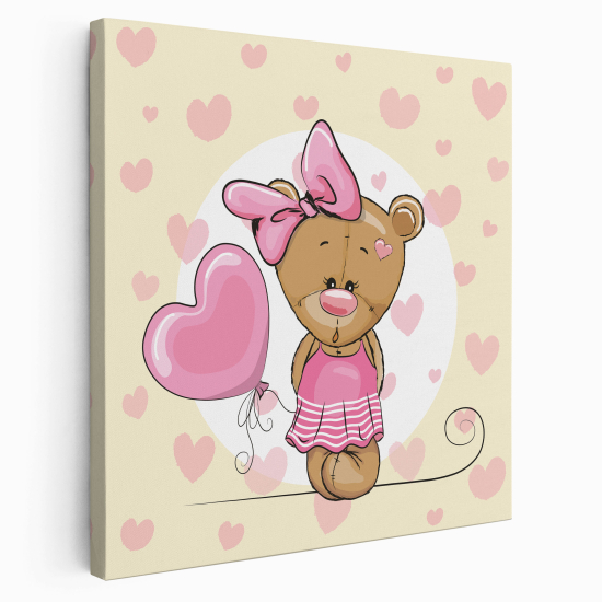 Stampa su tela Quadrata per Bambini - Orsetto cuori