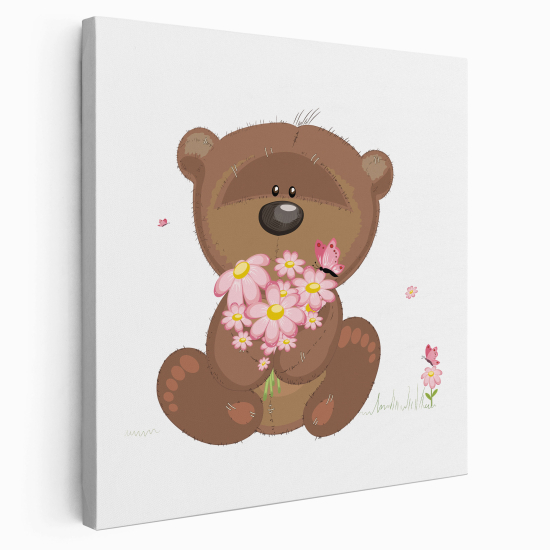 Stampa su tela Quadrata per Bambini - Orsetto fiori