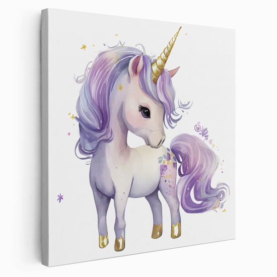 Stampa su tela Quadrata per Bambini - Unicorno Viola