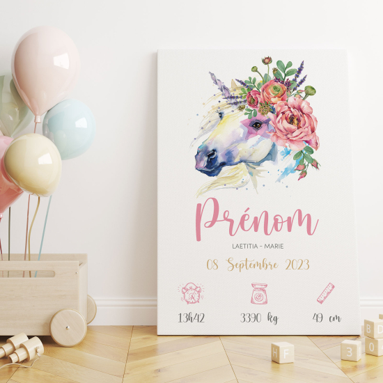 Tela nascita personalizzata - Unicorno fiori