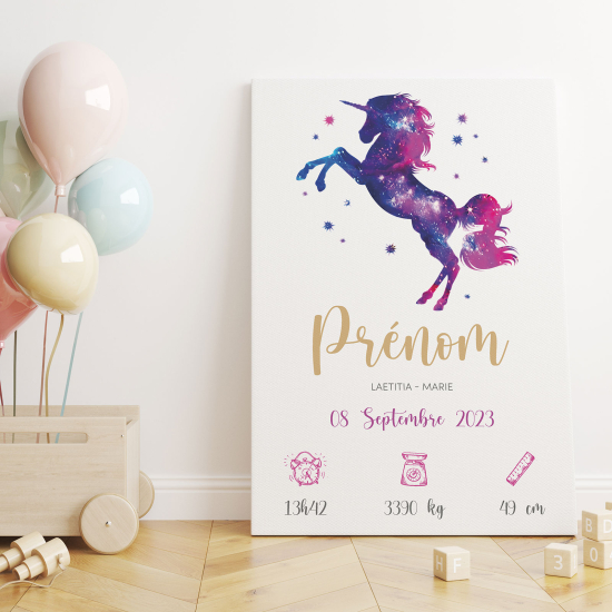 Tela nascita personalizzata - Unicorno stelle