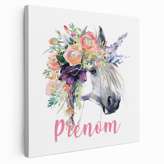 Tela per bambini personalizzata - Unicorno Fiori