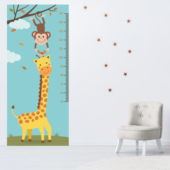 Adesivo Metro da parete per Bambini - Giraffa e scimmia