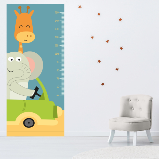 Adesivo Metro da parete per Bambini - Giraffa ed elefante in macchina